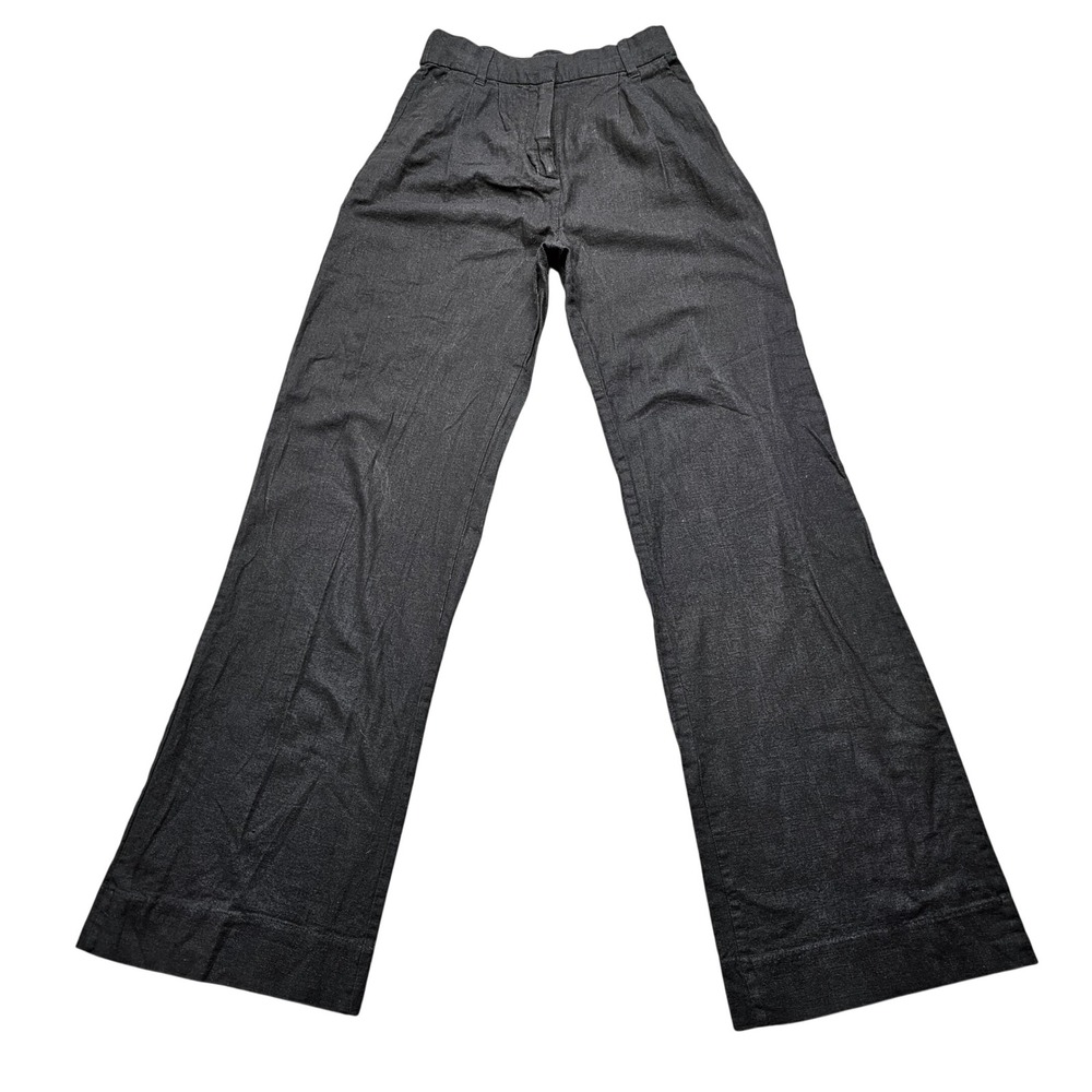 Abercrombie & Fitch Womens XS Long Charcoal Grey Linen Blend Wide Leg Trousers